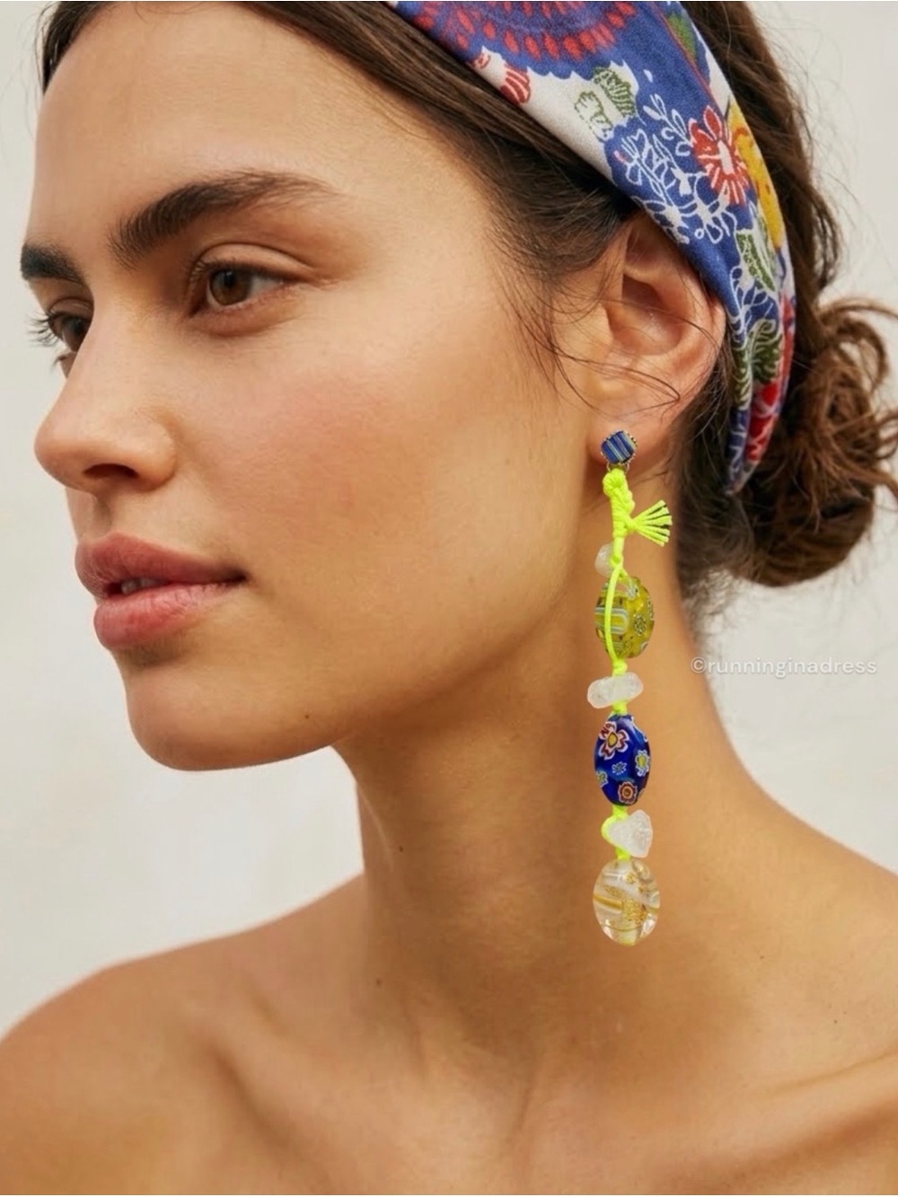Free People x Ariana Ost "Voyage" Dangle Earrings in Neon Light Green/ Yellow